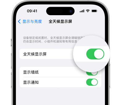 谢家集苹果15预约维修分享iPhone15如何设置全天候显示屏幕可见 